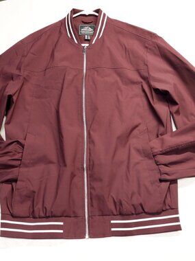 MAGCOMSEN Men’s Maroon Full Zip Bomber Jacket Size L–Lightweight Softshell Windb